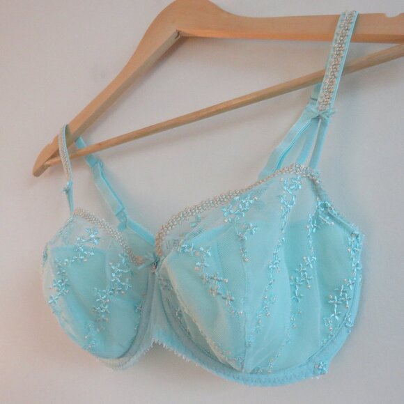 MARIE JO L'AVENTURE Eloise Plunge Floral Lace Bra in Sea Clearwater Green 32E - Picture 7 of 14